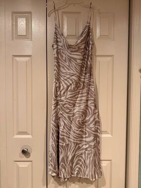 Dress Forum Taupe & White Zebra Slip Midi Dress